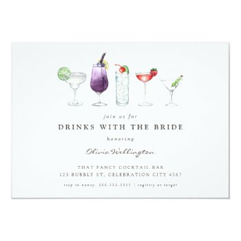 Modern Drinks With The Bride Watercolor Cocktails  Invitation Front View