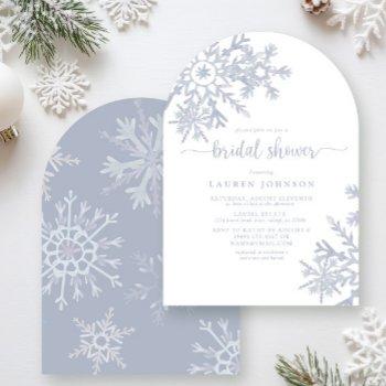 modern dusty blue snowflake winter bridal shower invitation