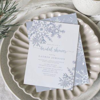 modern dusty blue snowflake winter bridal shower invitation