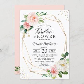 modern elegance blush pink floral bridal shower invitation