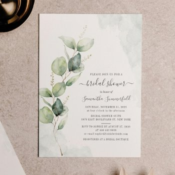 modern elegant eucalyptus bridal shower invitation