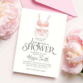 modern elegant peach lingerie bridal shower invitation