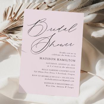 modern elegant script lavender bridal shower invitation