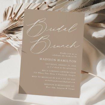 modern elegant script taupe bridal shower brunch invitation