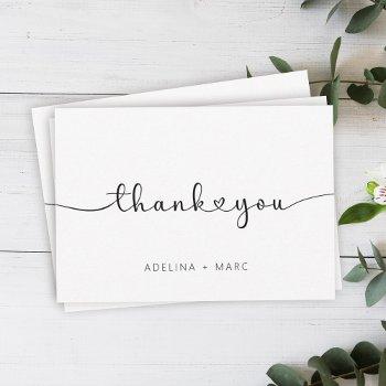 Modern Elegant Simple Hearts Script Wedding Thank You Card Front View