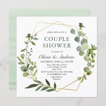 modern eucalyptus geometric frame couple shower invitation