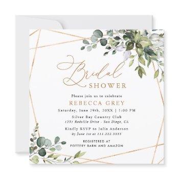 modern geometric gold greenery bridal shower invitation