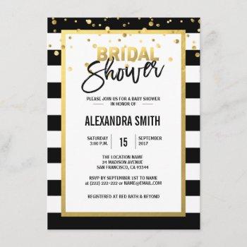 modern gold black white stripes bridal shower invitation