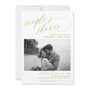 modern gold romantic photo couple's bridal shower invitation