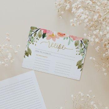 Modern Gold Script & Flowers Bridal Shower Recipe Front View