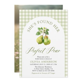 modern green gingham perfect pear bridal shower invitation