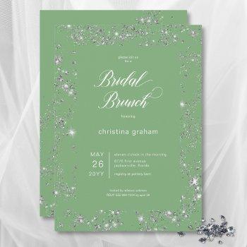 modern green glam diamond frame bridal brunch invitation