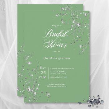 modern green & white glam diamonds bridal shower invitation