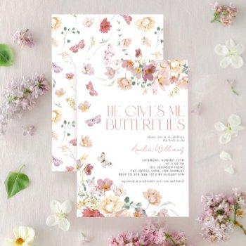 modern he gives me butterflies pink  bridal shower invitation