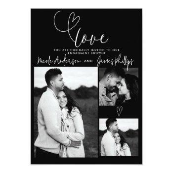 Modern Hearts Black White Minimal Love Engagement Front View