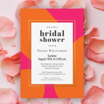 modern hot pink and orange abstract bridal shower invitation