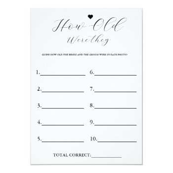 Modern How Old Were They Bridal Shower Game Card Front View