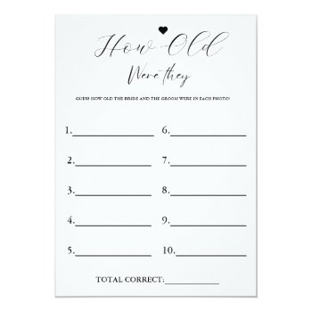 Modern How Old Were They Bridal Shower Game Card Front View