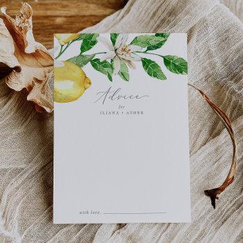 modern lemon garden wedding advice card