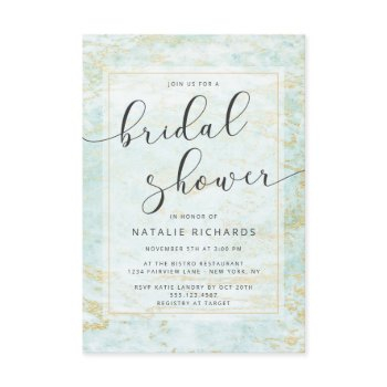 modern marbles in ocean with gold bridal shower invitation