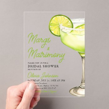 modern margs & matrimony cocktail bridal shower acrylic invitations