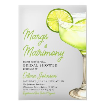 Modern Margs & Matrimony Cocktail Bridal Shower Acrylic Invitations Front View