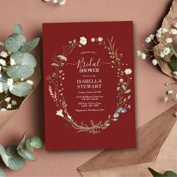 modern marsala wildflower spring bridal shower invitation