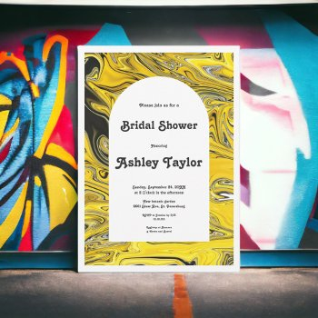 modern minimal black gold abstract bridal shower invitation
