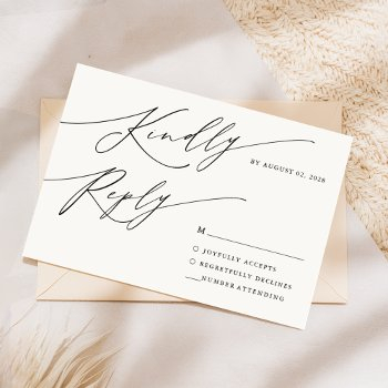 modern minimalist black calligraphy script wedding rsvp card