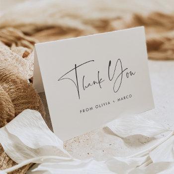 Modern Minimalist Black & White Script Thank You Card Front View