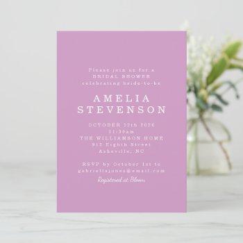 modern minimalist cute chic bridal shower purple invitation