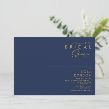 modern minimalist navy blue | gold bridal shower invitation
