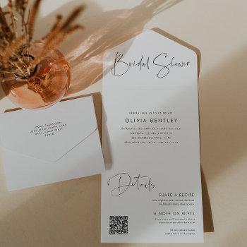 modern minimalist script bridal shower all in one invitation