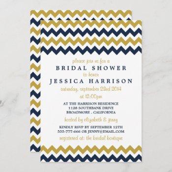 modern navy & gold chevron bridal shower invitation