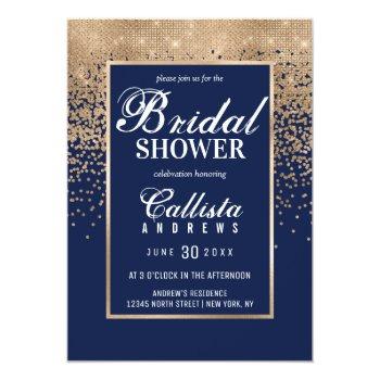 Modern Navy Gold Glitter Confetti Front View