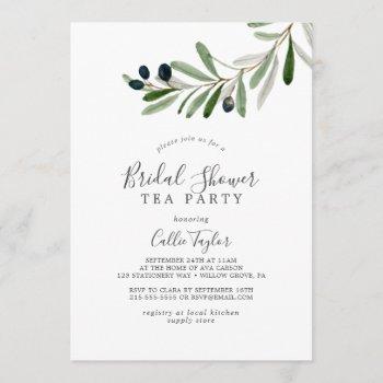 modern olive branch bridal shower tea party invitation