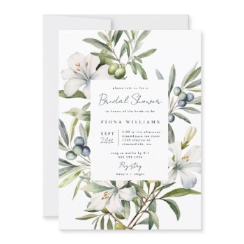 modern olive floral bridal shower invitation