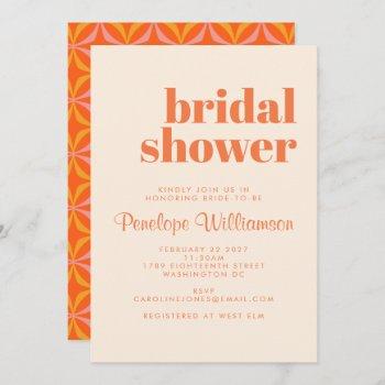 modern orange retro bold typography bridal shower  invitation