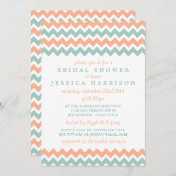 modern peach & mint chevron bridal shower invitation