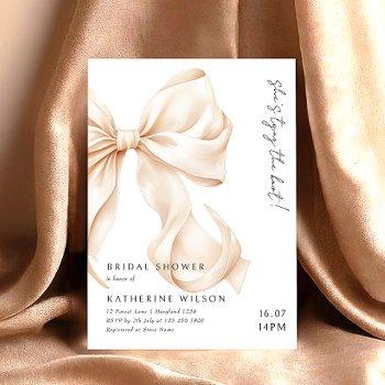 modern peach tan bow bridal shower invitation