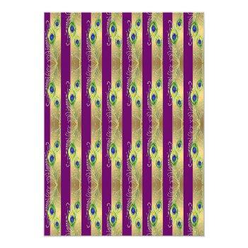 Modern Peacock Feathers Faux Jewel Striped Hearts Wrapping Paper Front View