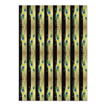 Modern Peacock Feathers Faux Jewel Striped Hearts Wrapping Paper Front View