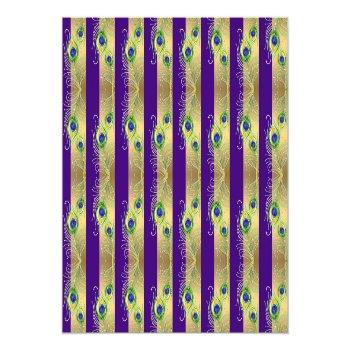 Modern Peacock Feathers Faux Jewel Striped Hearts Wrapping Paper Front View