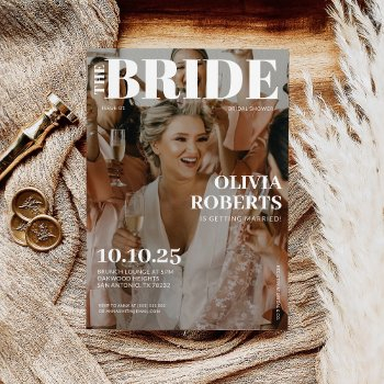 modern photo magazine cover bridal shower invitation