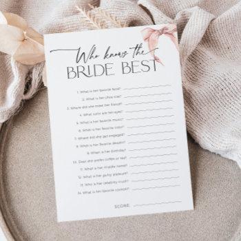 modern pink bow who knows the bride best game invitation