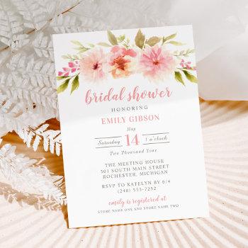 modern pink floral watercolor bridal shower invitation