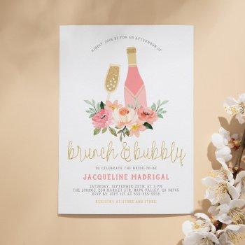 modern pink flowers & gold glitter brunch & bubbly invitation postcard