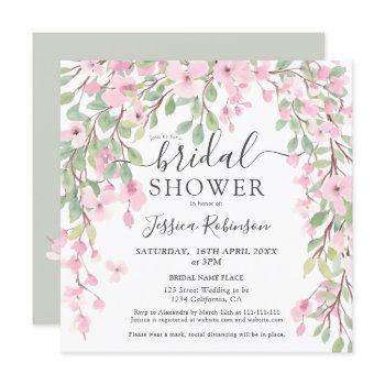 modern pink green floral watercolor bridal shower invitation