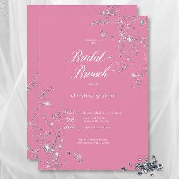 modern pink & white glam diamonds bridal brunch invitation