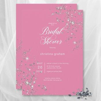modern pink & white glam diamonds bridal shower invitation